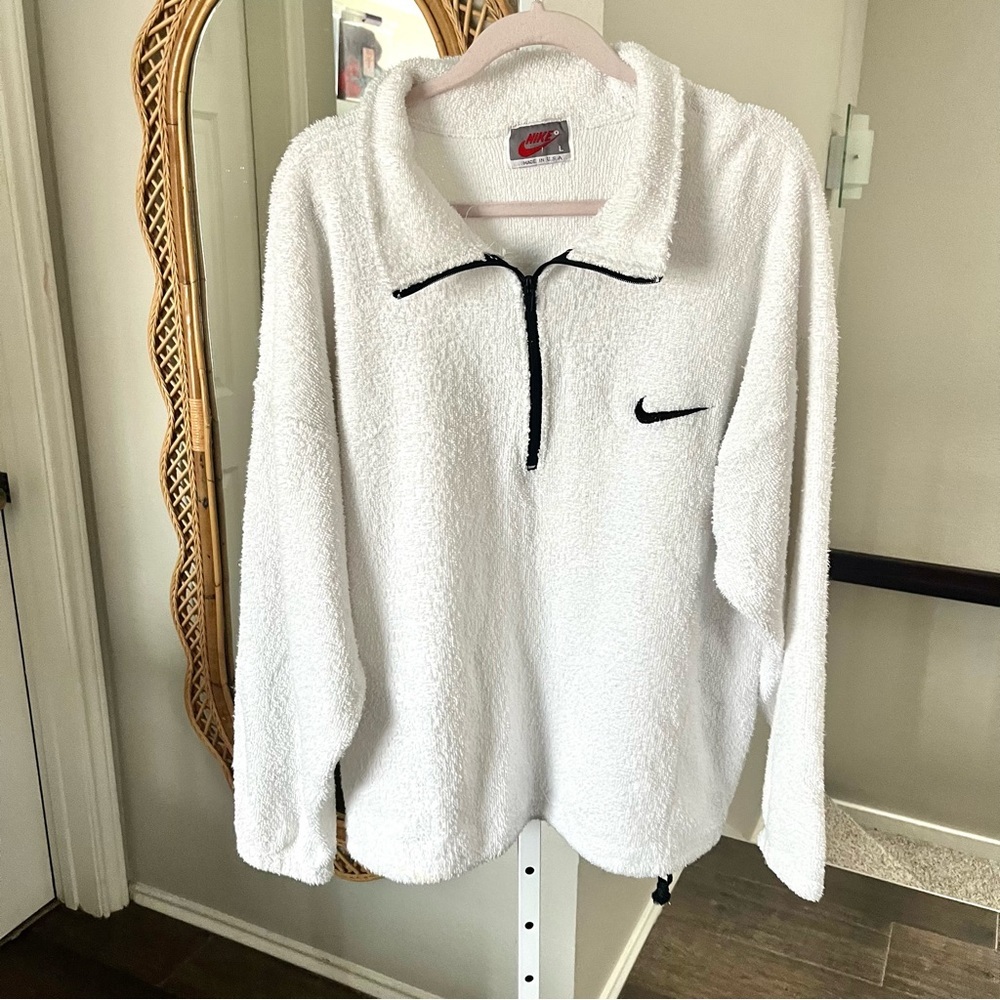 Nike / Vintage Terry Cloth White Half Zip Sweater